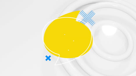 yellow speech bubble and blue crosses animation over white abstract background