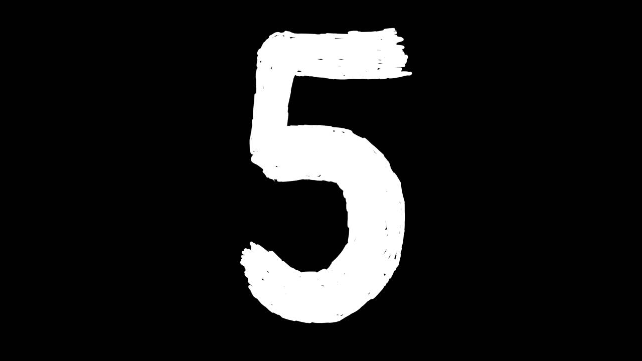 Hand Drawn White Number Five on Black Background