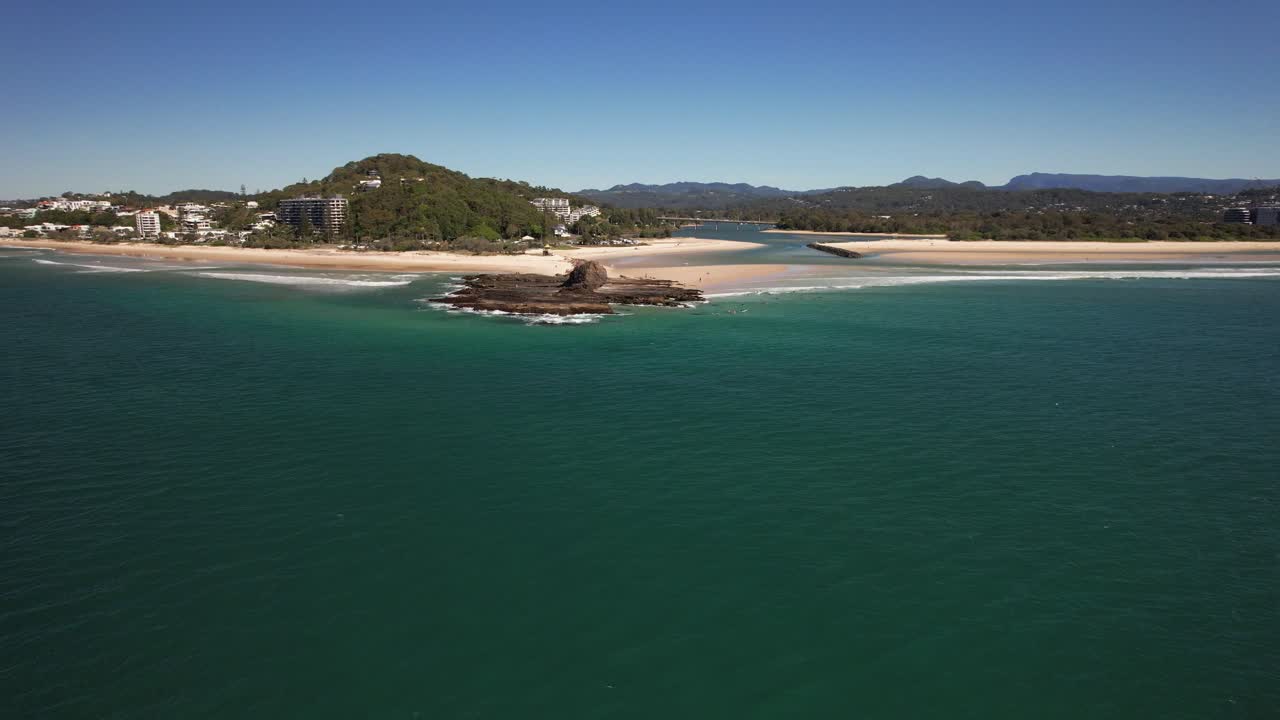 Currumbin Alley Surf Break At Currumbin On The Gold Coast in Queensland, Australia. Aerial Drone Shot