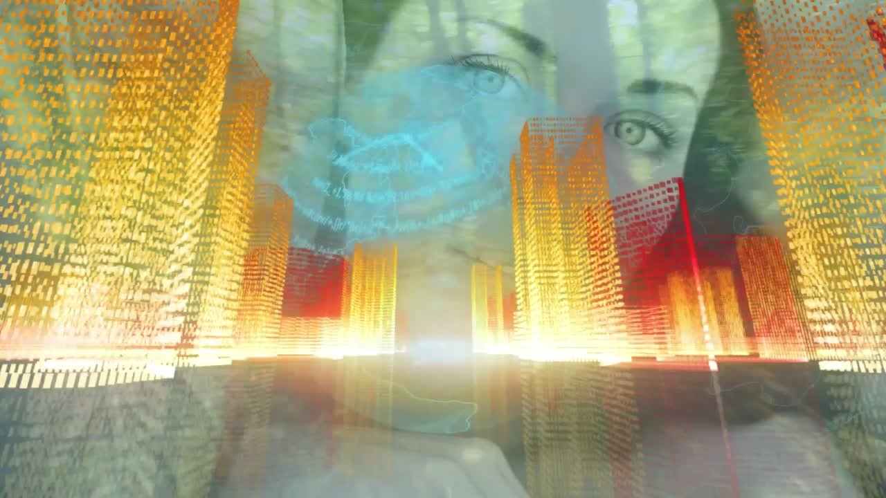 지구와 도시에 대한 애니메이션 백인 여성