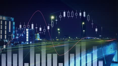 Animation-of-financial-data-processing-over-cityscape