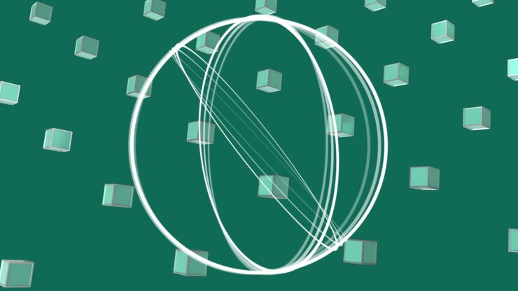 Animation of circles and shapes over green background