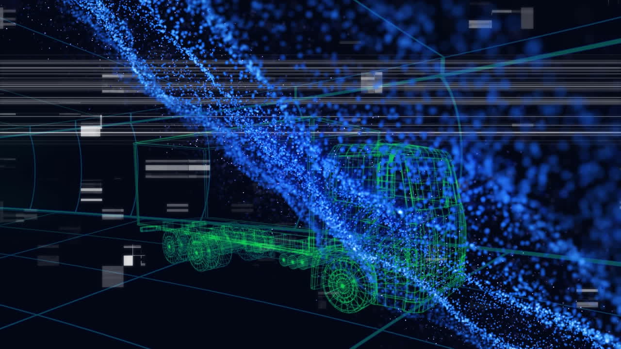 Animation of moving screen with particles and binary system data processing