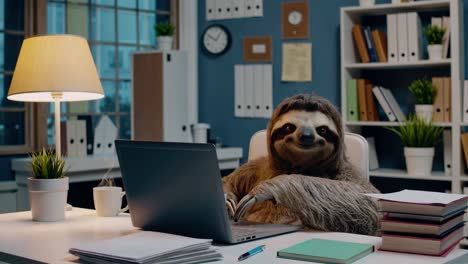 a humorous video concept featuring a sloth at a desk in an office setting