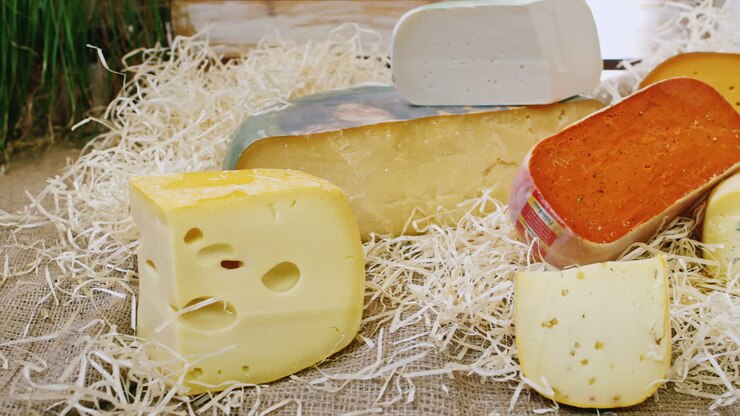 Vetrina con molti tipi di formaggio