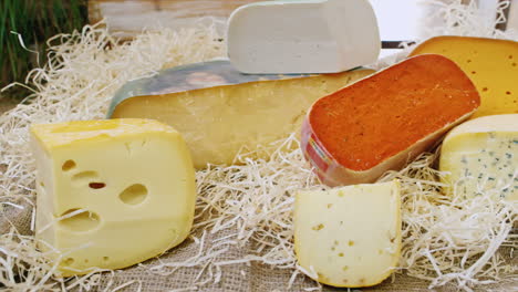 showcase with many types of cheese