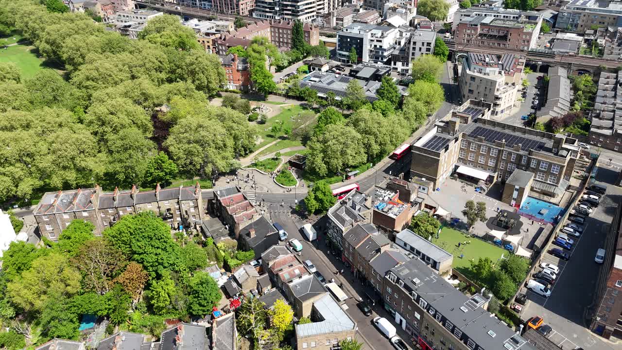 London fields East end park in summer drone,aerial
