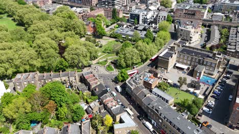 london fields east end park in summer drone,aerial