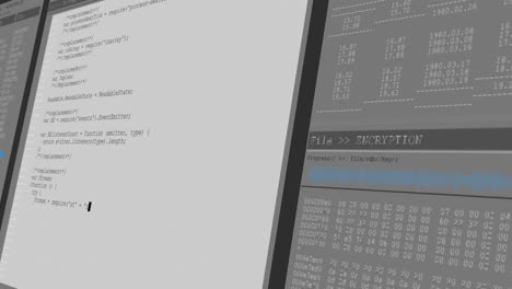 animation of data processing on grey computer screens