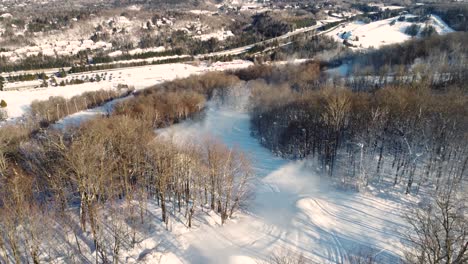 Winter landscape view of St-Sauveur, Québec, Canada.