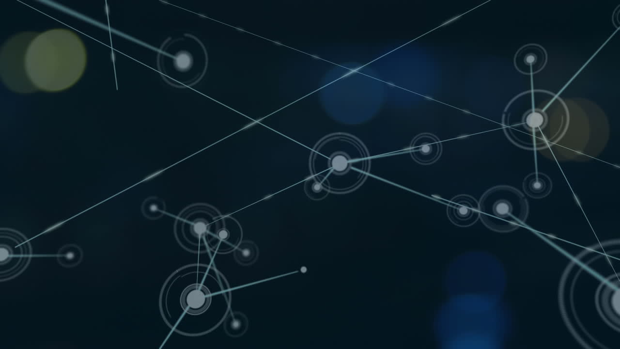 animación de la red de conexiones con luces borrosas sobre fondo negro