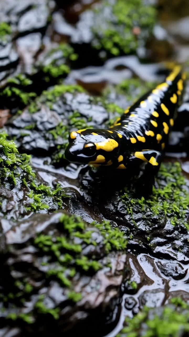 Spotted Salamander on Mossy Rock