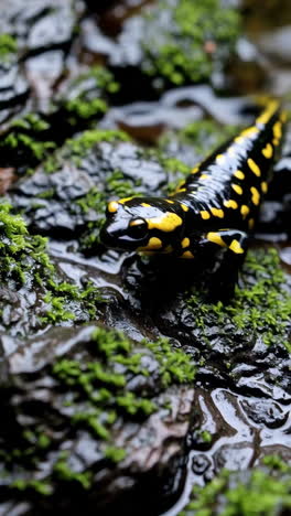 spotted salamander on mossy rock
