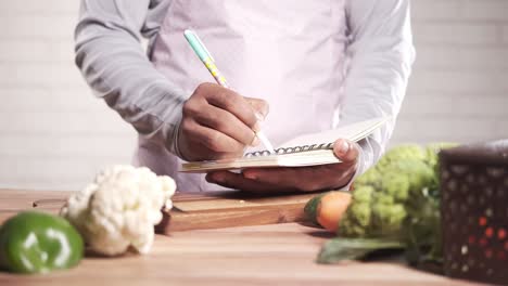 chef writing down a recipe