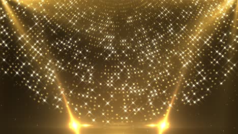 4k golden revolving stage with sliding spotlights animated loop background presentation slideshow