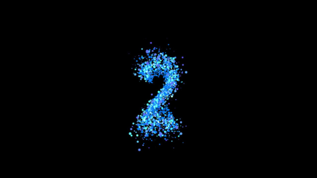 Blue particle bubbles forming number two on transparent background