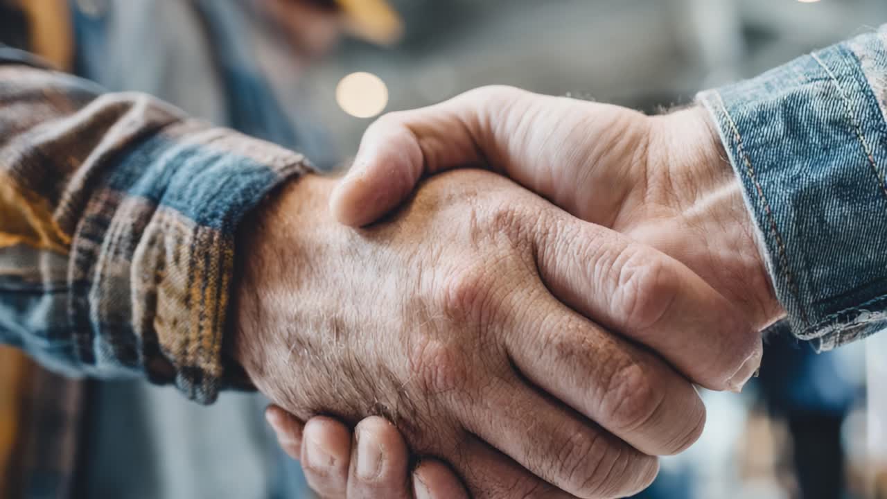 Due Individui si Stringono la Mano con Fermezza, Simboleggiando Accordo, Fiducia e Collaborazione in un Contesto Professionale