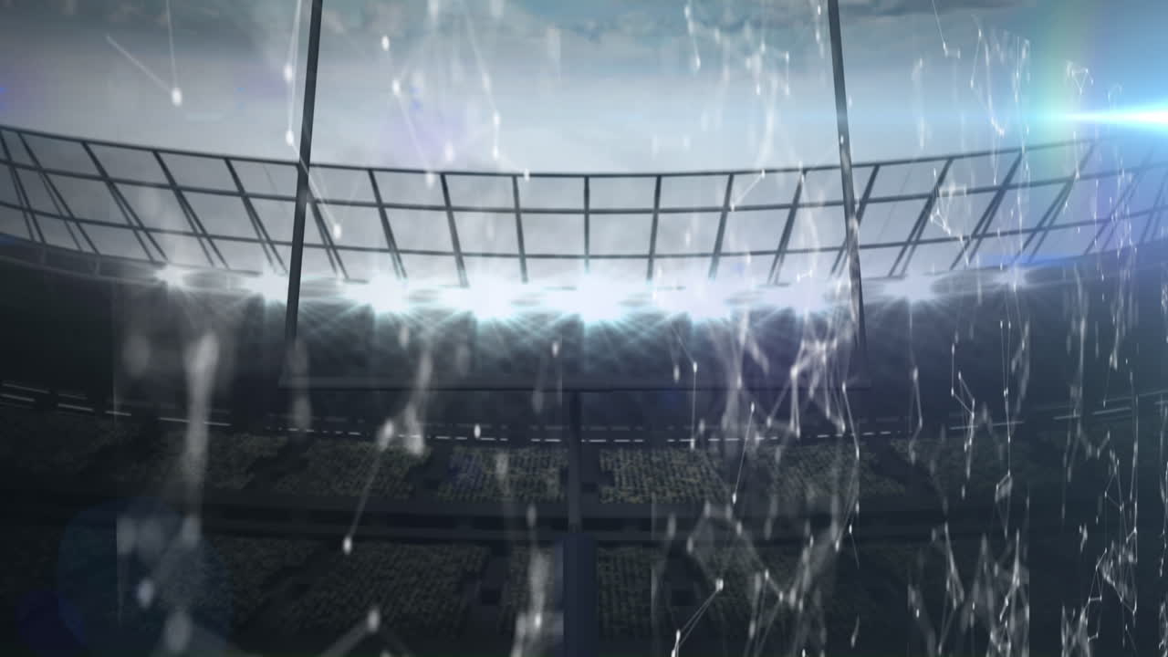 스포츠 경기장 위의 디지털 스크린에서 움직이는 모양의 애니메이션