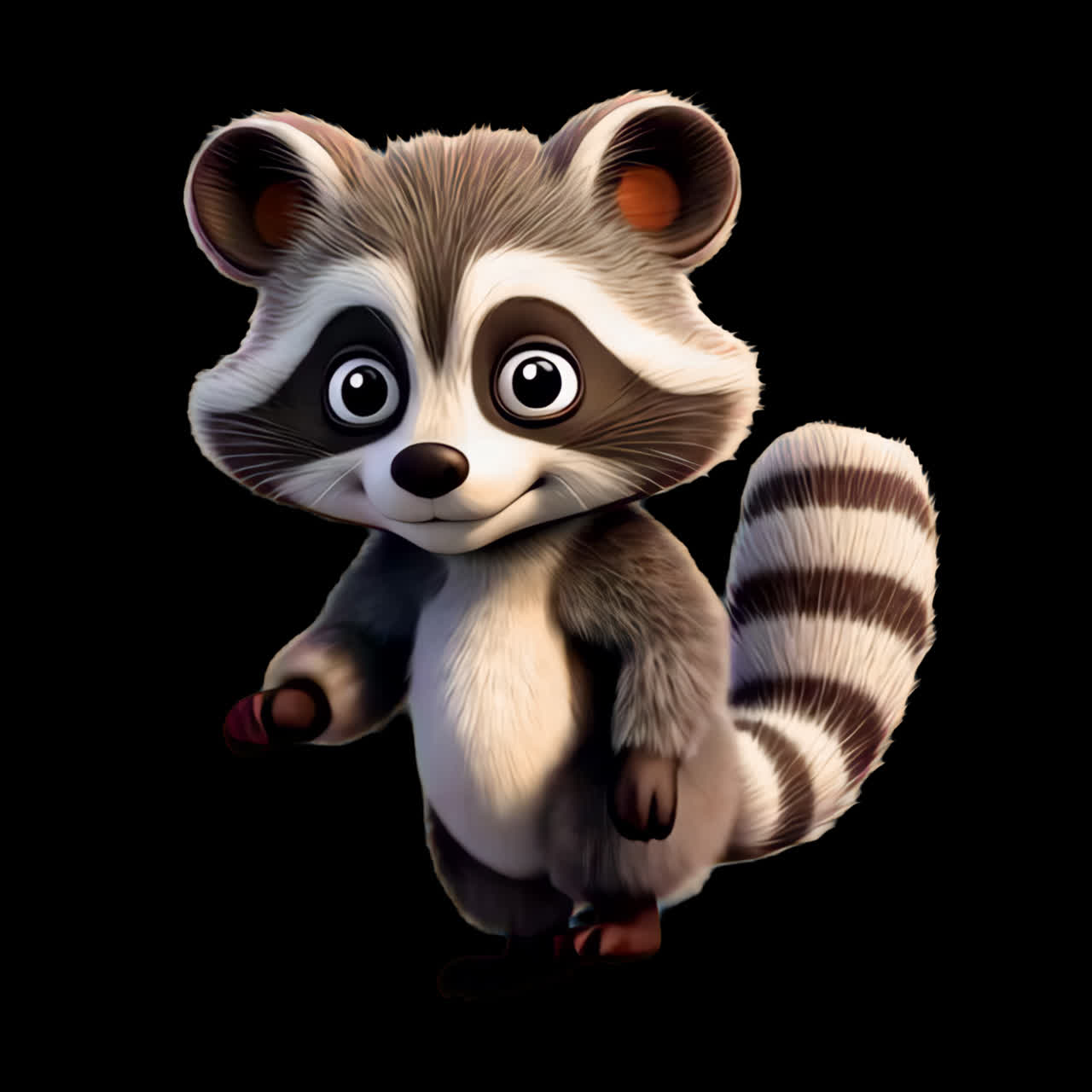 Cute cartoon raccoon character animation isolated asset, transparent 4K ...