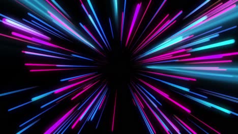 Animation-of-blue-and-pink-neon-light-trails-over-black-background