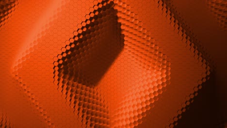 orange minimalism. a mosaic surface with moving hexagons. in the shape of a diamond, direction arrows. abstract geometric background. cells. wave. 4k loop. animation for a business presentation.