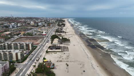 atlantic ocean beach in fortaleza, brazil - aerial view on cloudy day