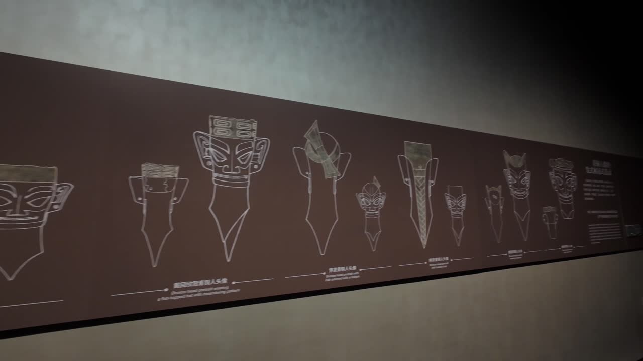 Chengdu exhibit of ancient masks, cultural history, educational display