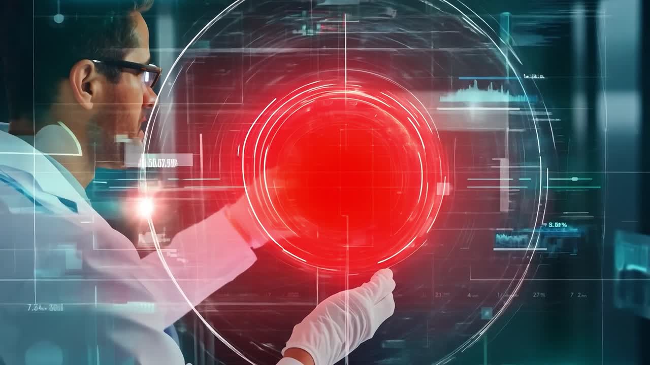 científico interactuando con una interfaz futurista