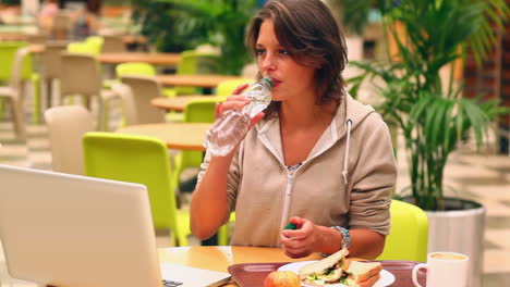 Estudiante-Enfocado-Estudiando-Mientras-Almuerza-En-La-Cantina