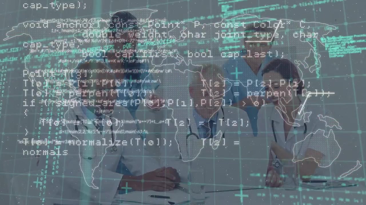 Animation of digital interface over two diverse group of doctors