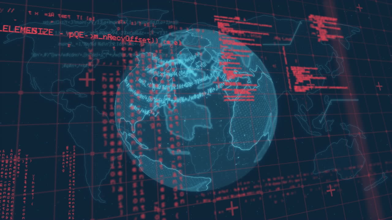 Animation of data processing and networks of connections over grind