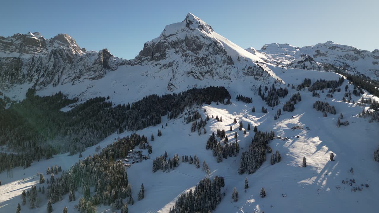 Paesaggio innevato della catena montuosa svizzera, Alpi, Svizzera, inverno, vista aerea, natura