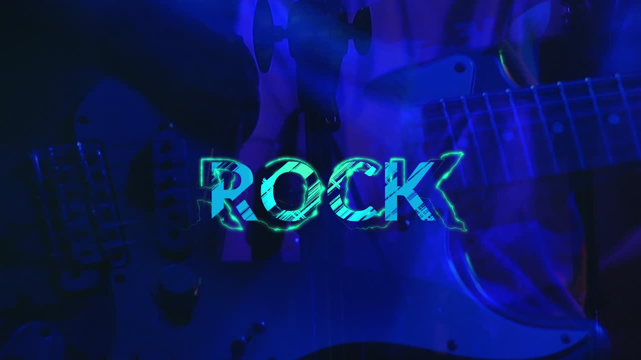 animación de texto de rock sobre músico tocando la guitarra