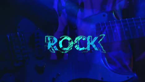 animation of rock text over musician playing guitar