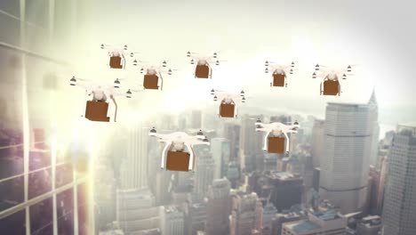 imagen digital de drones sosteniendo cajas de cartón y volando