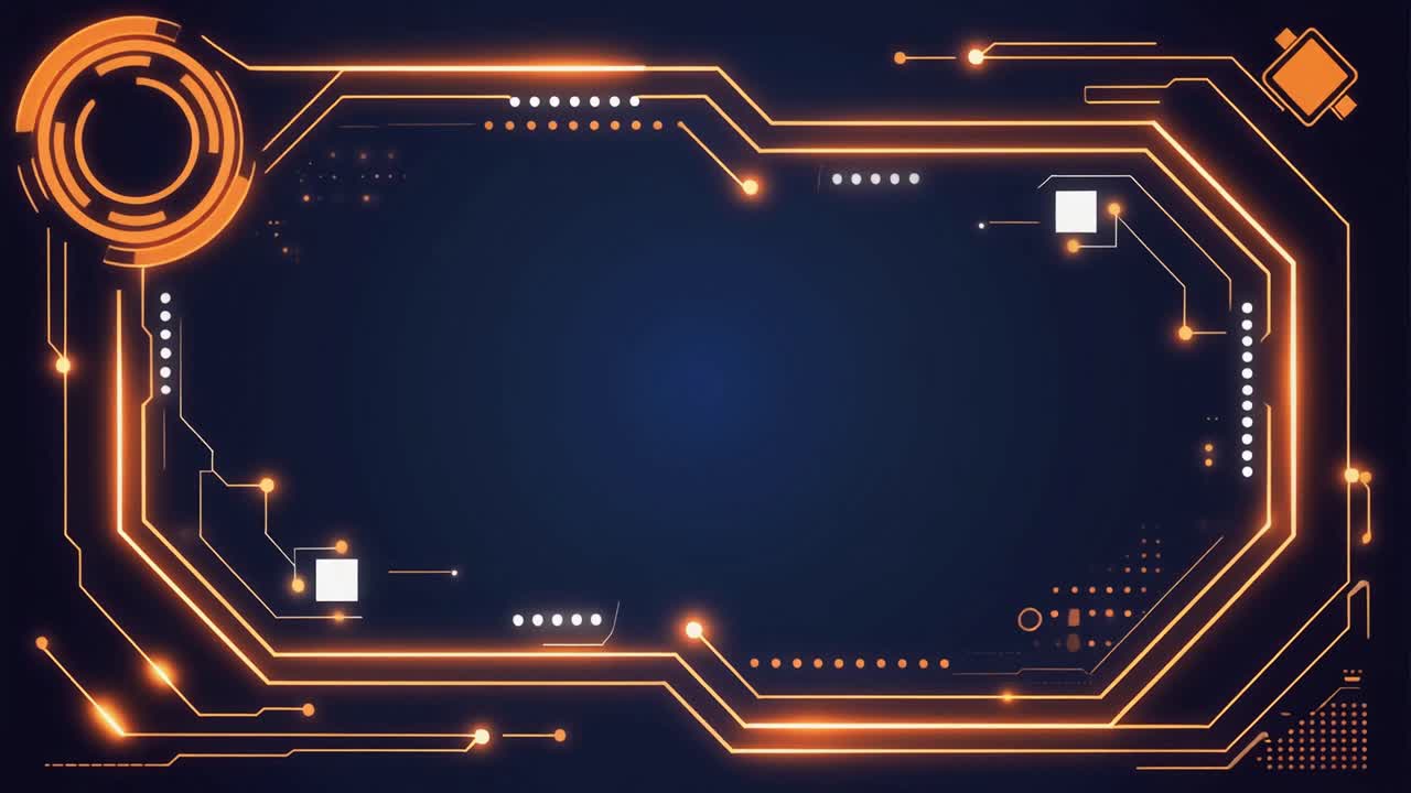 Abstract Digital Interface Frame with Glowing Orange Lines