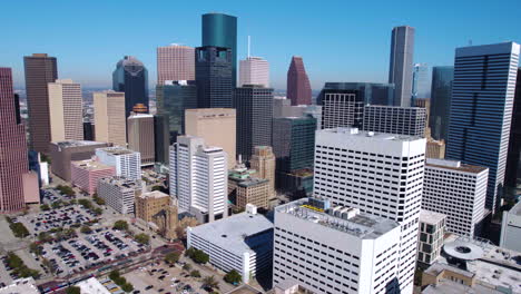 Downtown-Houston-TX-USA,-Aerial-View-of-Towers-and-Skyscrapers