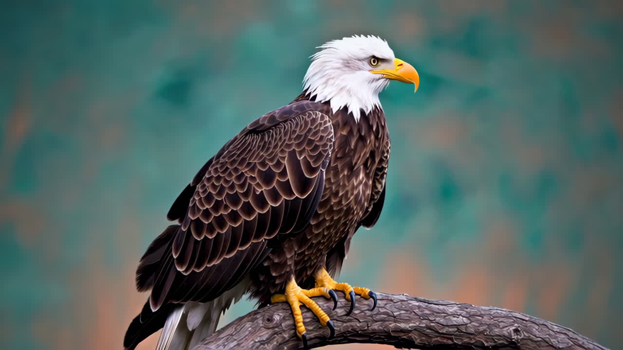A close-up view of a majestic bald eagle perched on a branch