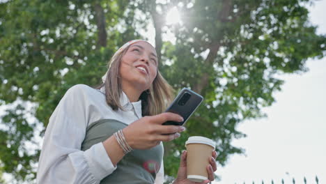 phone, outdoor and happy woman for job