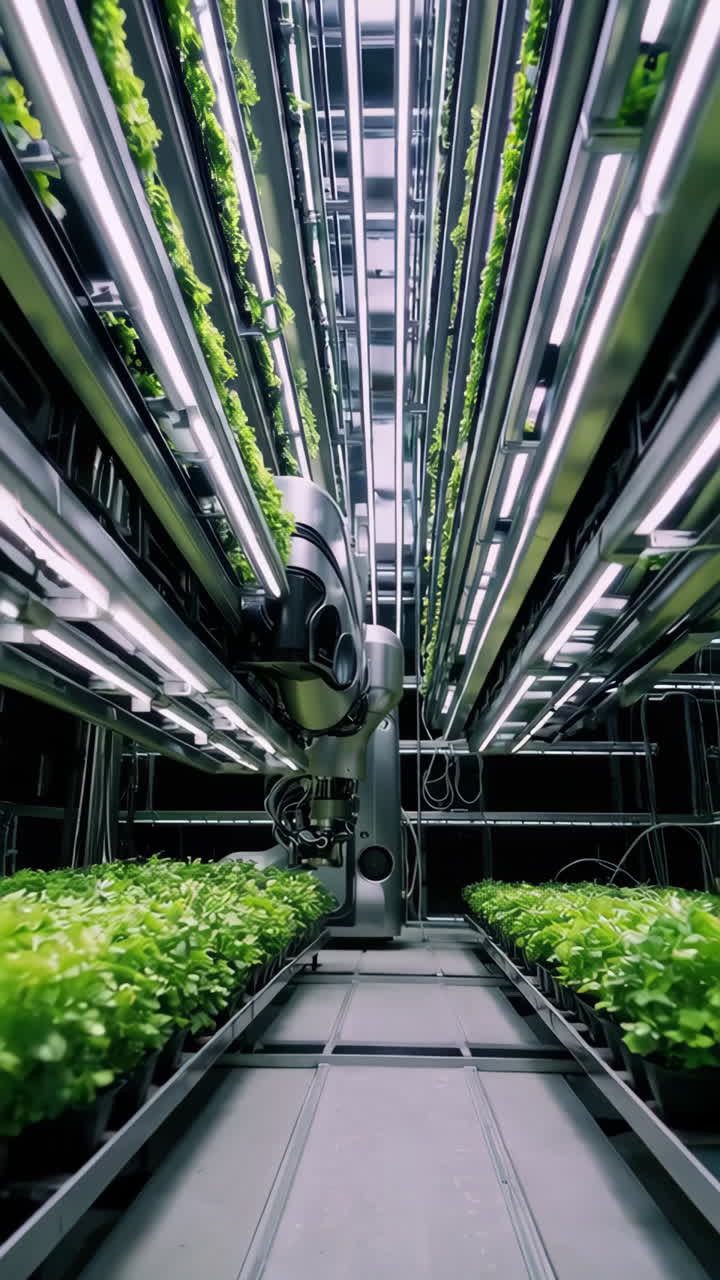 Automated Vertical Farming System with Robotic Arm and LED Lighting