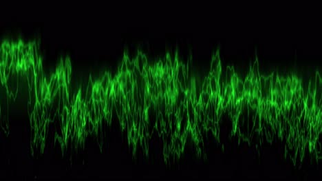 Audio-spectrum-or-waveform,-animation,-a-sound-green-waveform-on-black-background