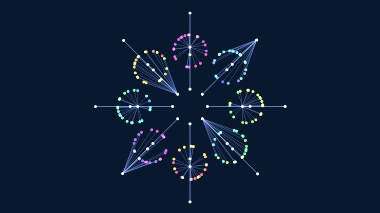 Symmetrical geometric pattern of circles and lines forming a network