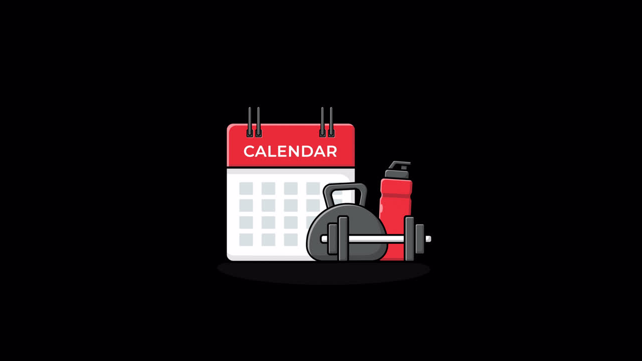 Animeret kalender med fitnessudstyr til træningsplanlægning