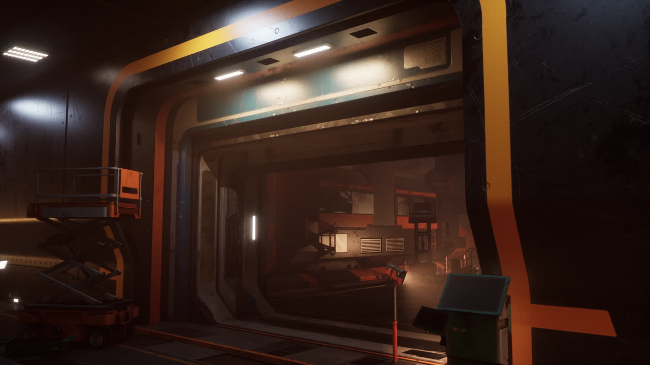 interior del túnel futurista con puerta de acceso