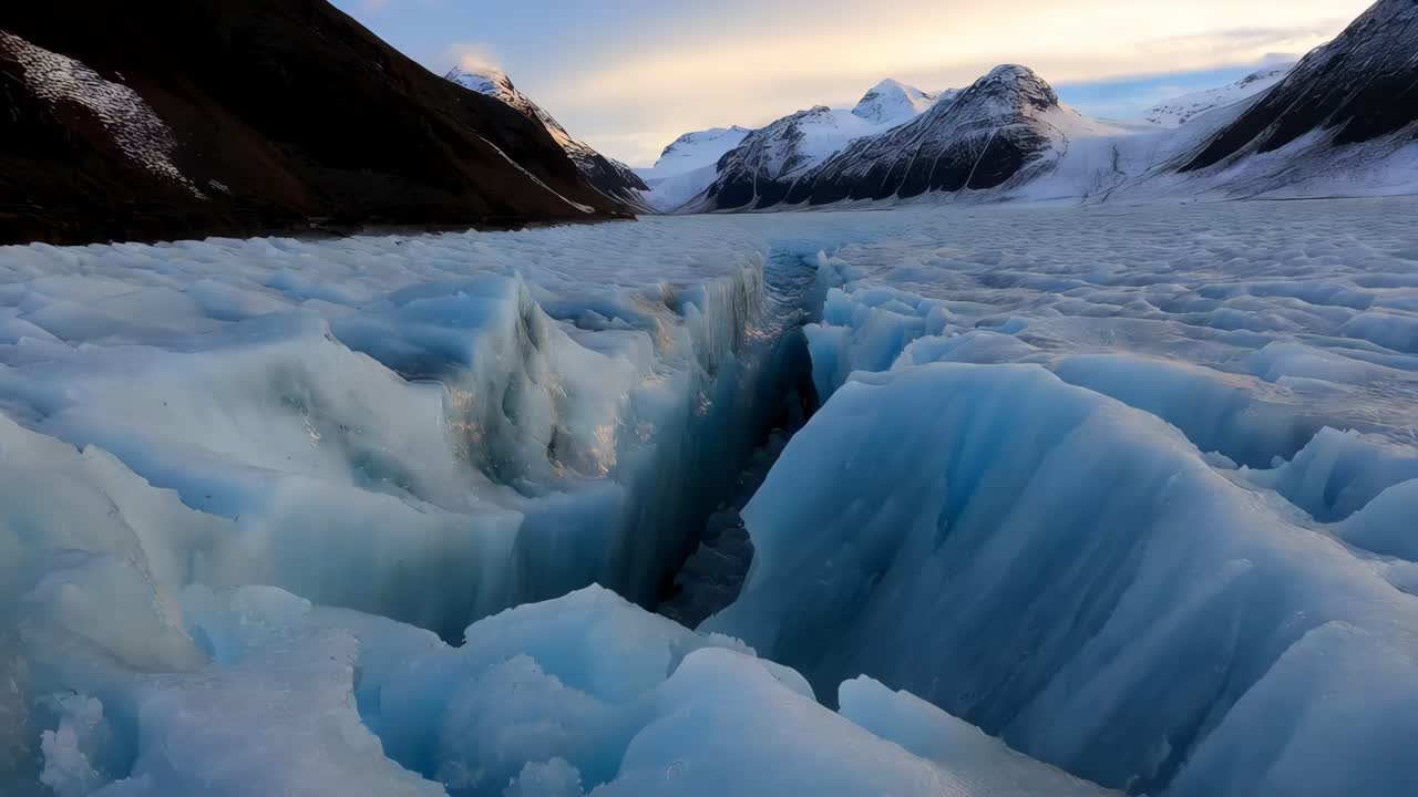 impresionante grieta del glaciar al amanecer