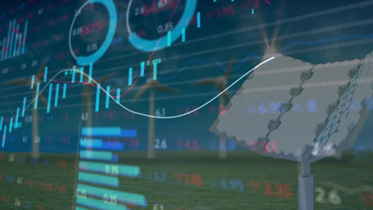 태양 전지 패널을 통해 금융 데이터 처리의 애니메이션