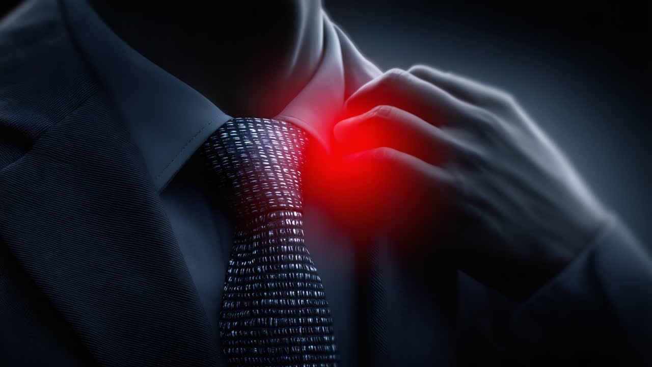 A Close-Up Examination of a Suit-Clad Individual Adjusting Their Tie, Highlighted by a Mysterious Red Glow at the Collar Area, Suggesting Intrigue and Elegance