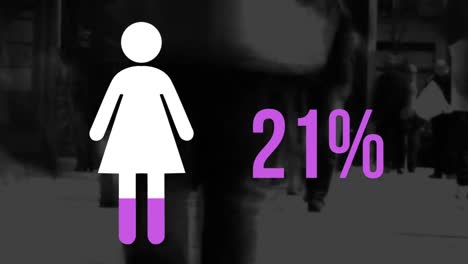 Frauensymbol-Und-Steigender-Prozentsatz-In-Rosa-Mit-Niedrigem-Anteil-An-Gehenden-Menschen