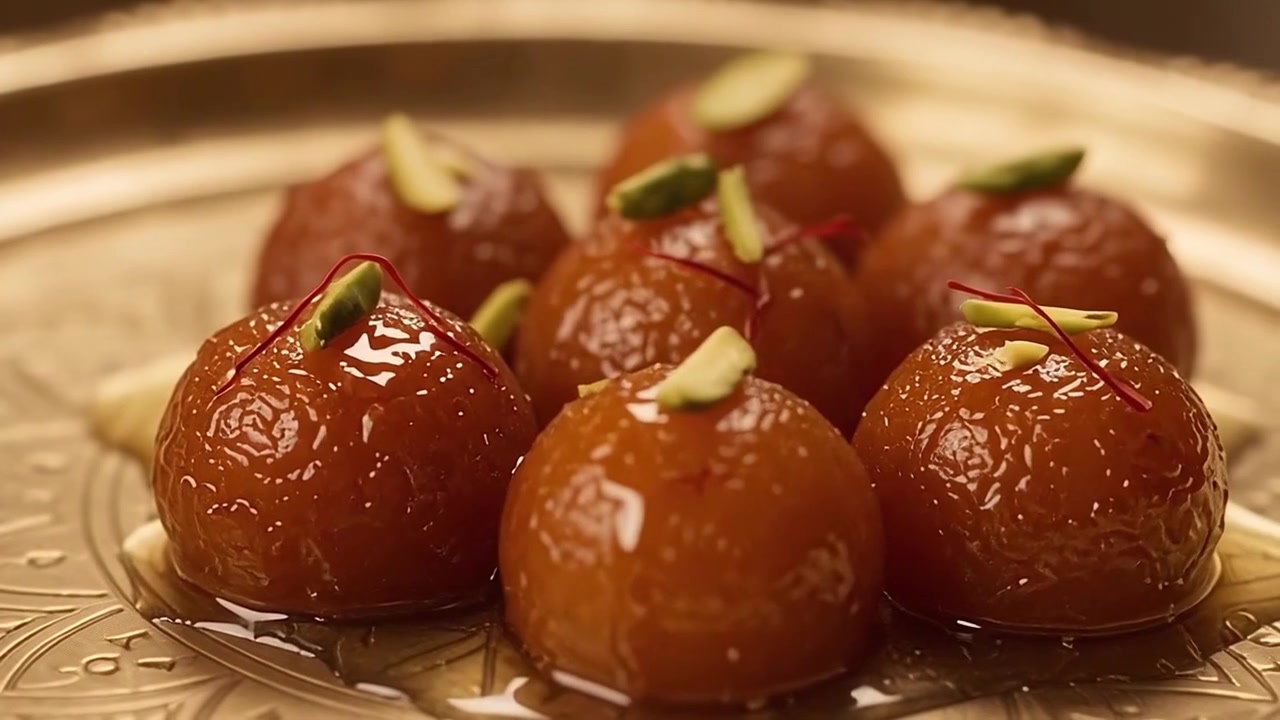 Giovane ragazza indiana che guarnisce Gulab Jamun per la celebrazione del Diwali