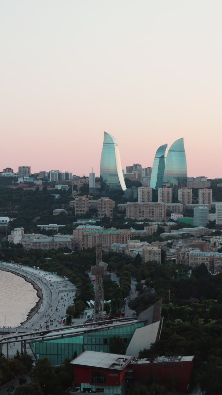 Stunning Sunset View of Baku, Azerbaijan with the Iconic Flame Towers